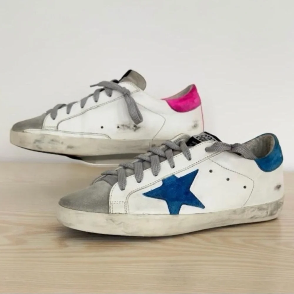 Golden Goose Women’s Superstar Limited Edition Mismatched Sneakers Blue Pink 7 - Picture 3 of 15
